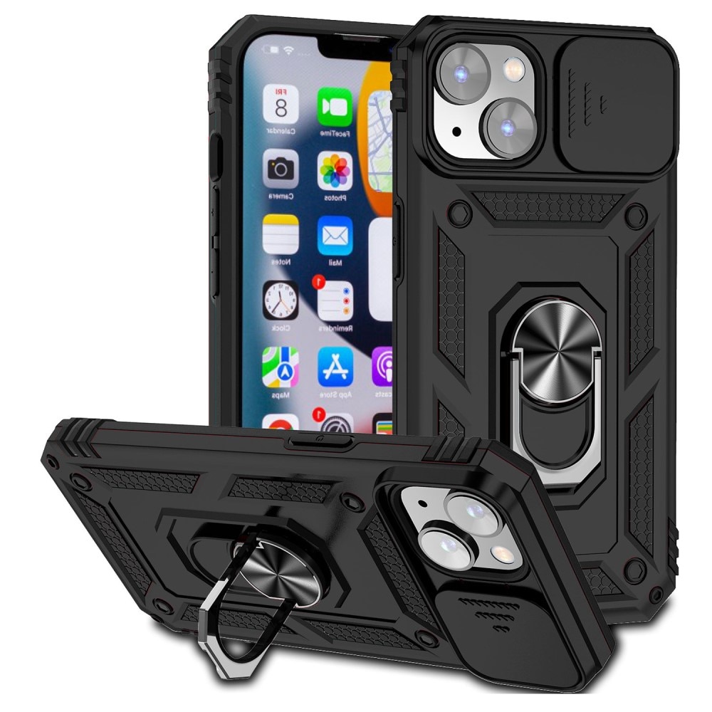 Cover ibride con anello e protezione fotocamera iPhone 15 Nero