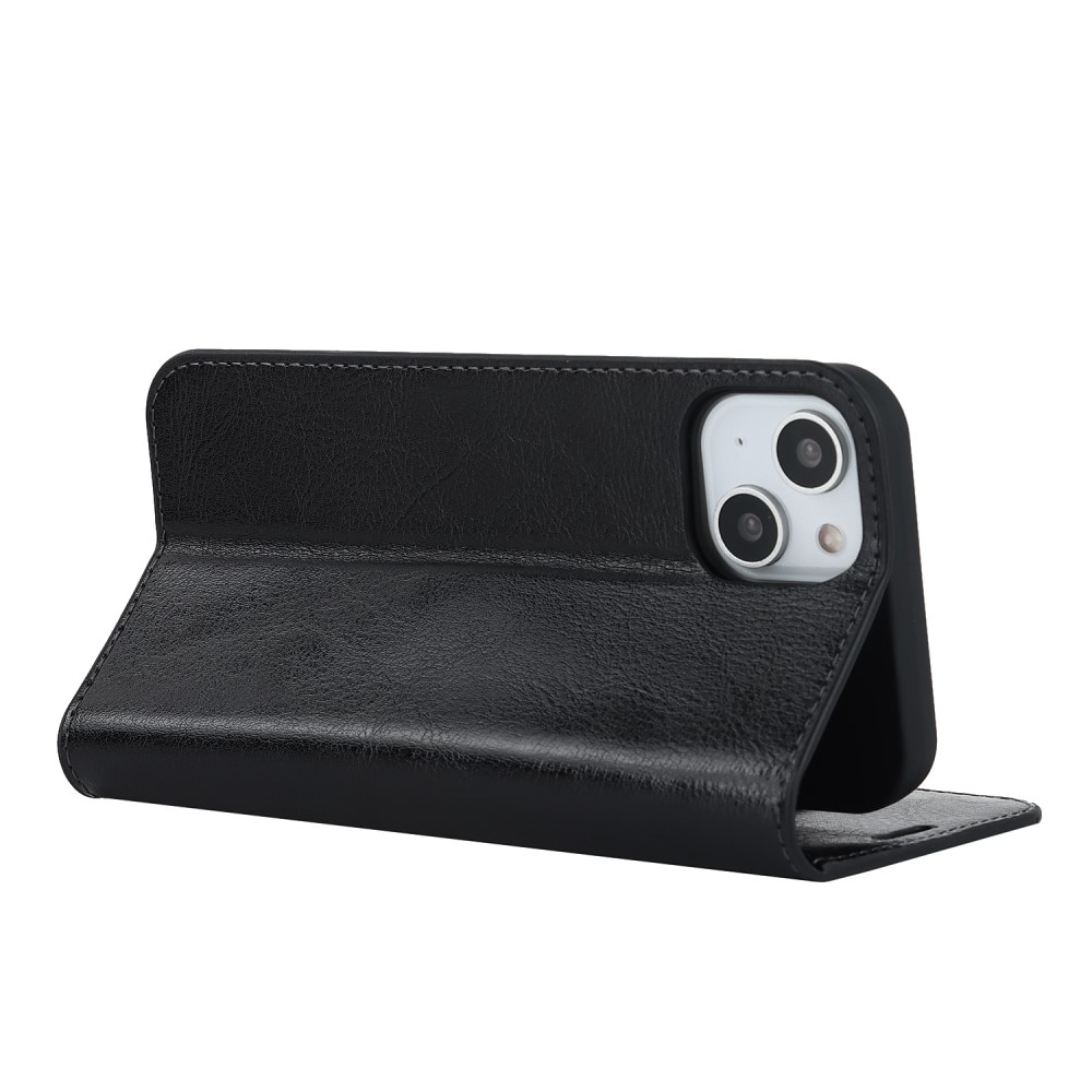 Cover Portafoglio in vera pelle iPhone 15 Plus nero