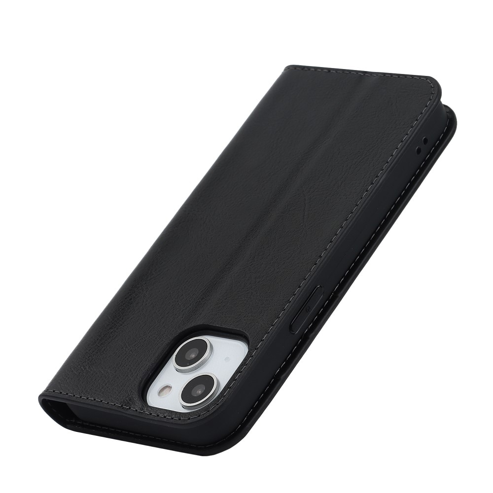 Cover Portafoglio in vera pelle iPhone 15 Plus nero