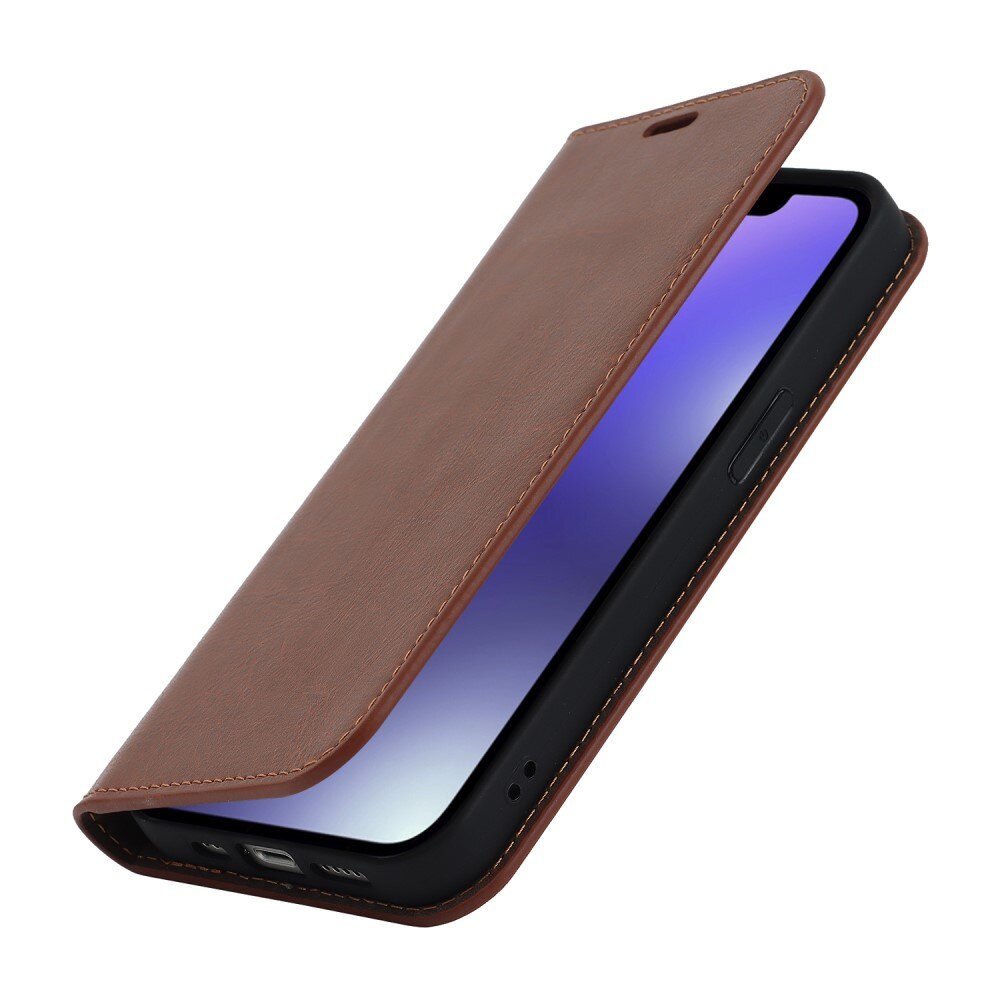 Cover Portafoglio in vera pelle iPhone 15 Plus marrone