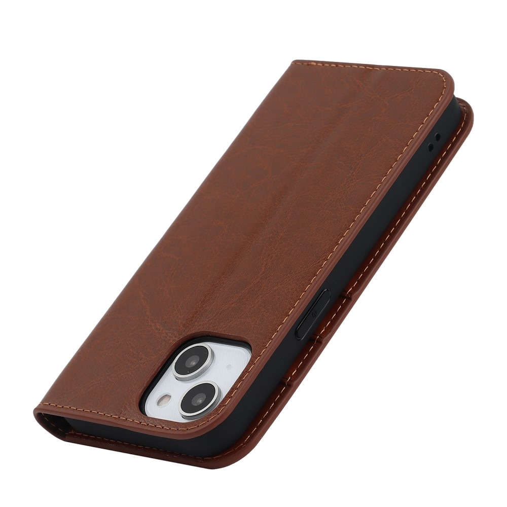 Cover Portafoglio in vera pelle iPhone 15 marrone