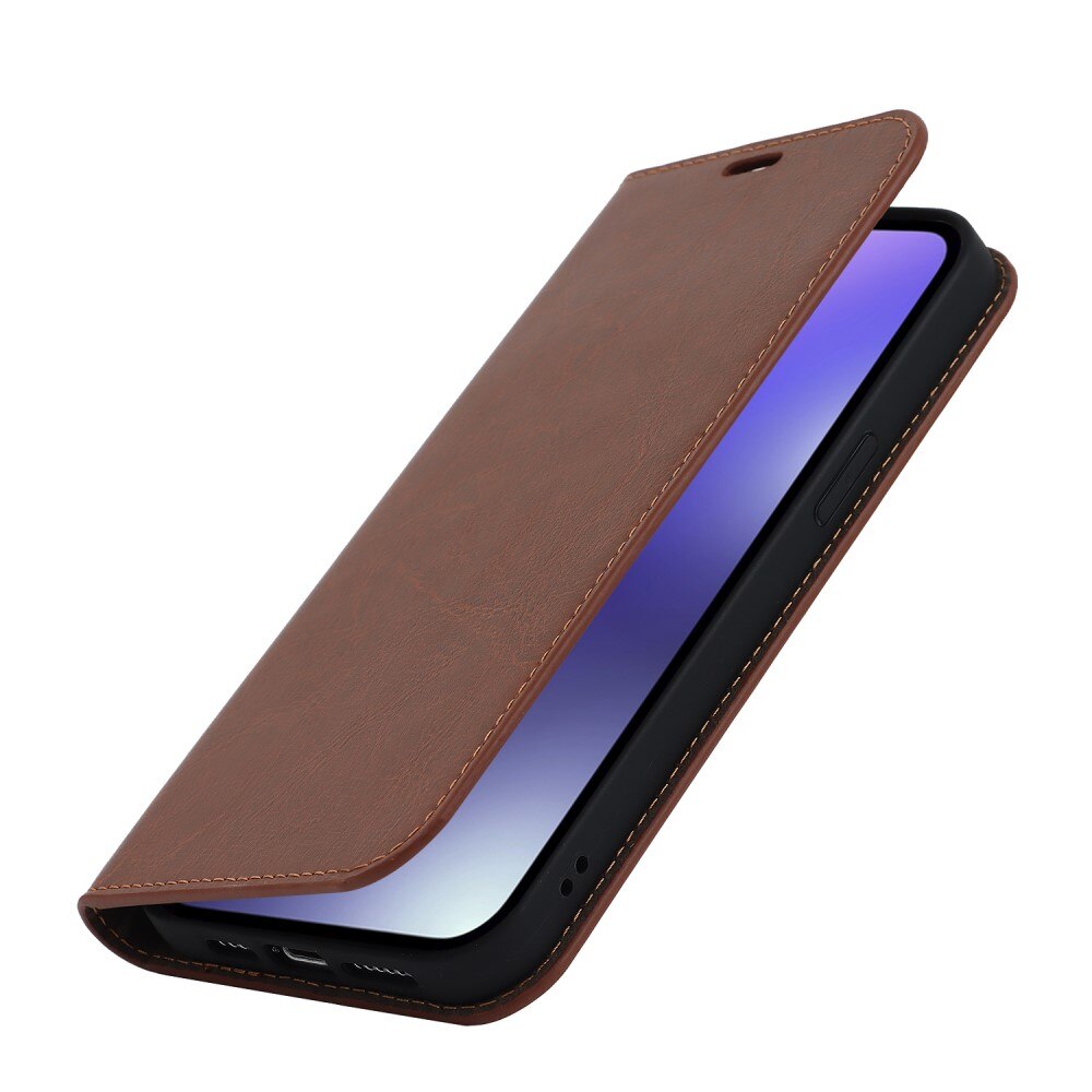 Cover Portafoglio in vera pelle iPhone 15 Pro Max marrone