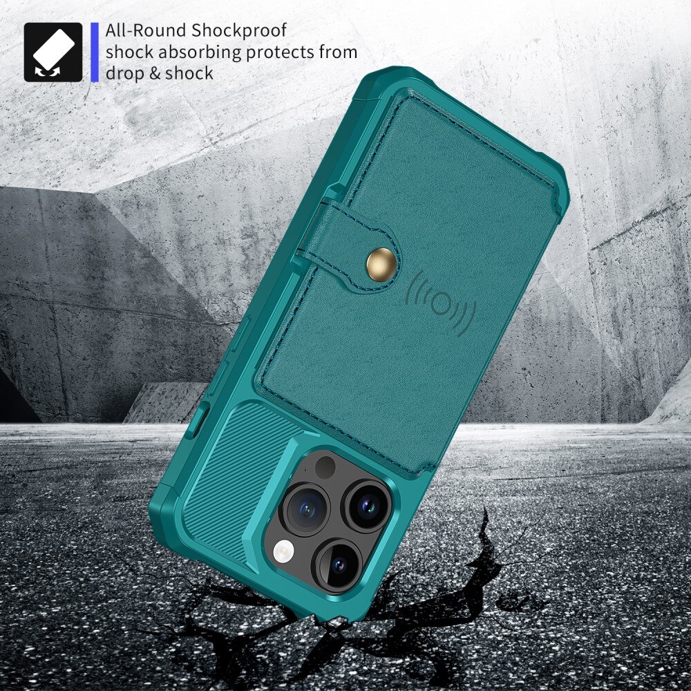 Cover con portacarte Tough Multi-slot iPhone 15 Pro Max verde