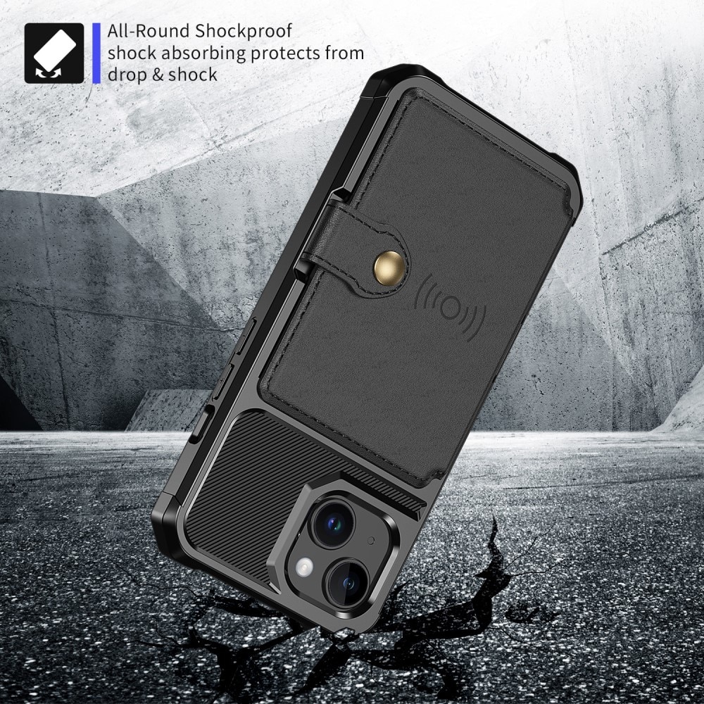 Cover con portacarte Tough Multi-slot iPhone 15 nero