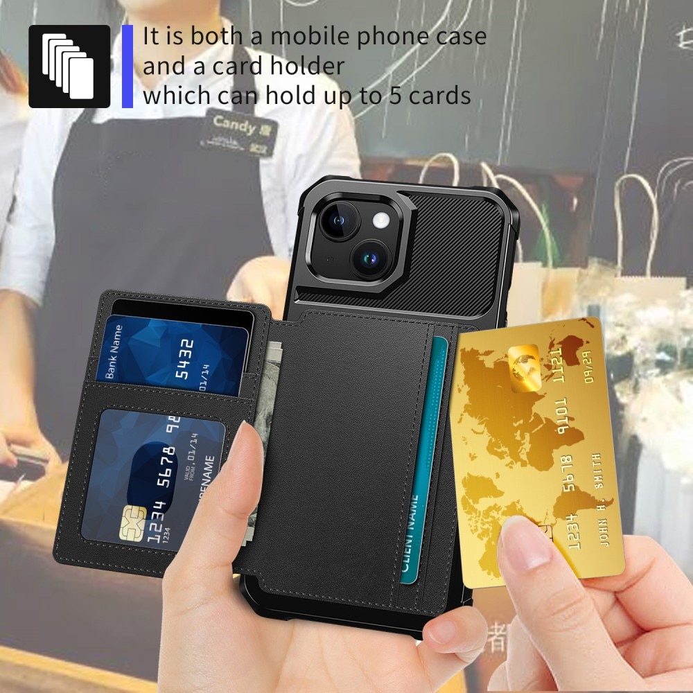 Cover con portacarte Tough Multi-slot iPhone 15 nero