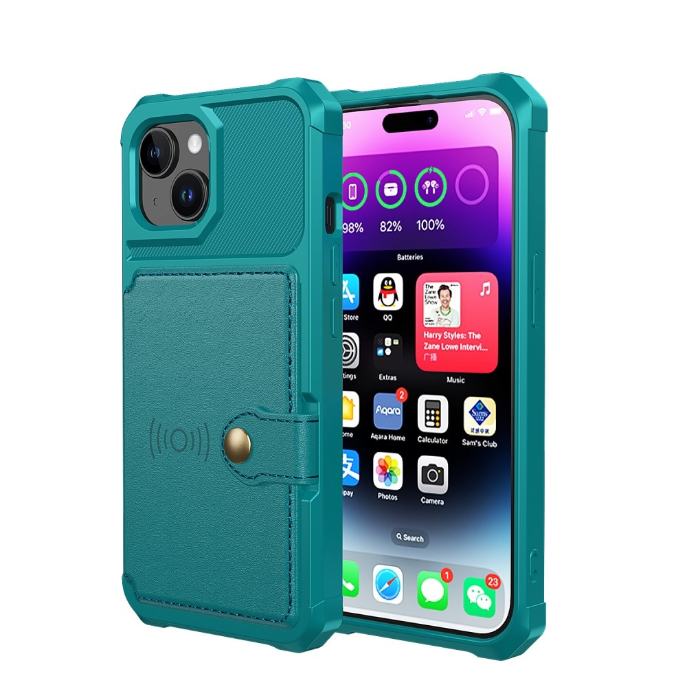 Cover con portacarte Tough Multi-slot iPhone 15 verde