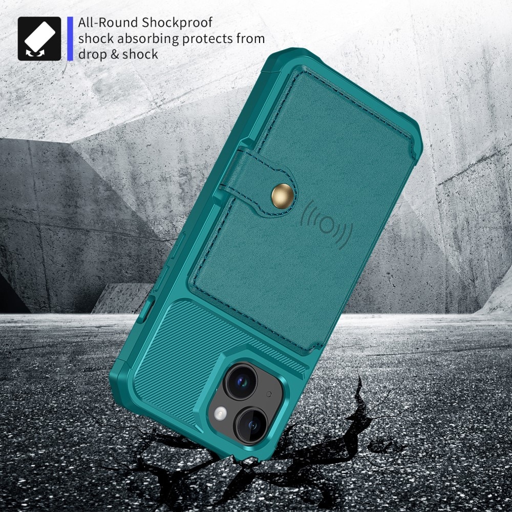 Cover con portacarte Tough Multi-slot iPhone 15 verde