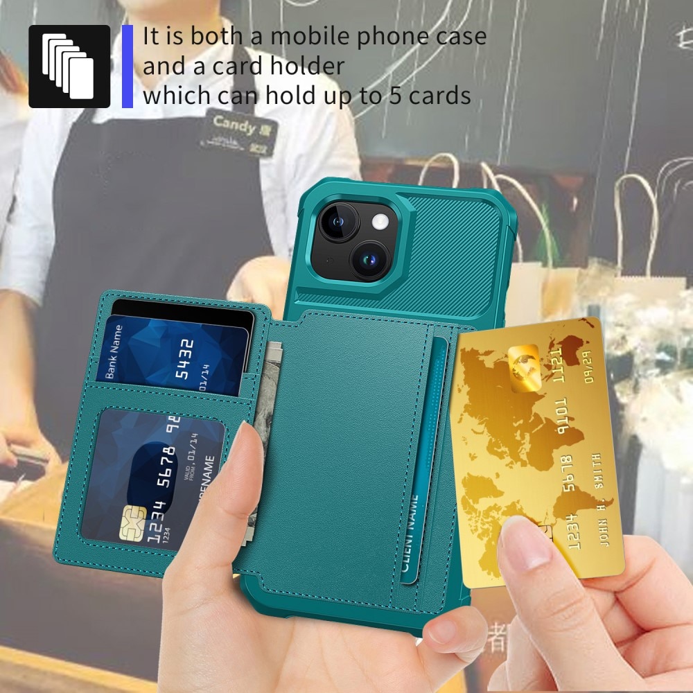 Cover con portacarte Tough Multi-slot iPhone 15 verde