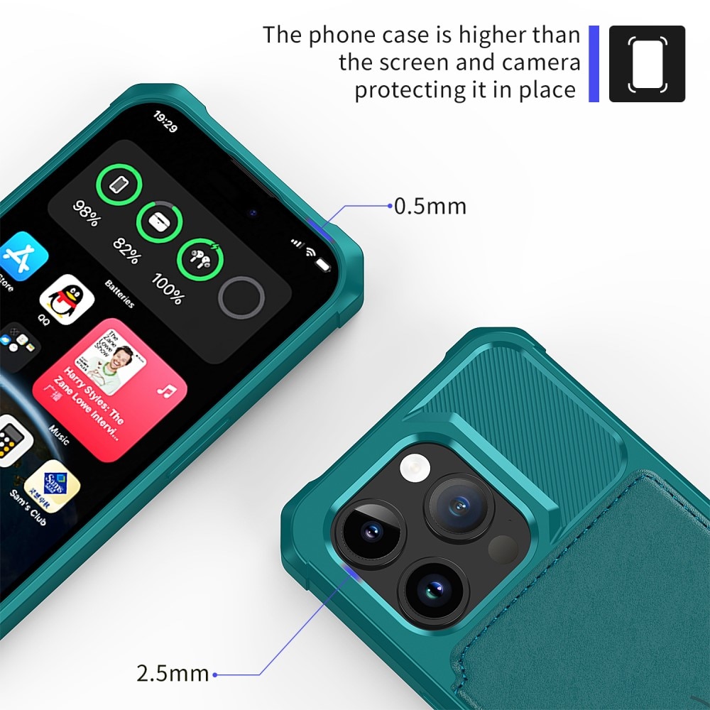 Cover con portacarte Tough Multi-slot iPhone 15 Pro verde