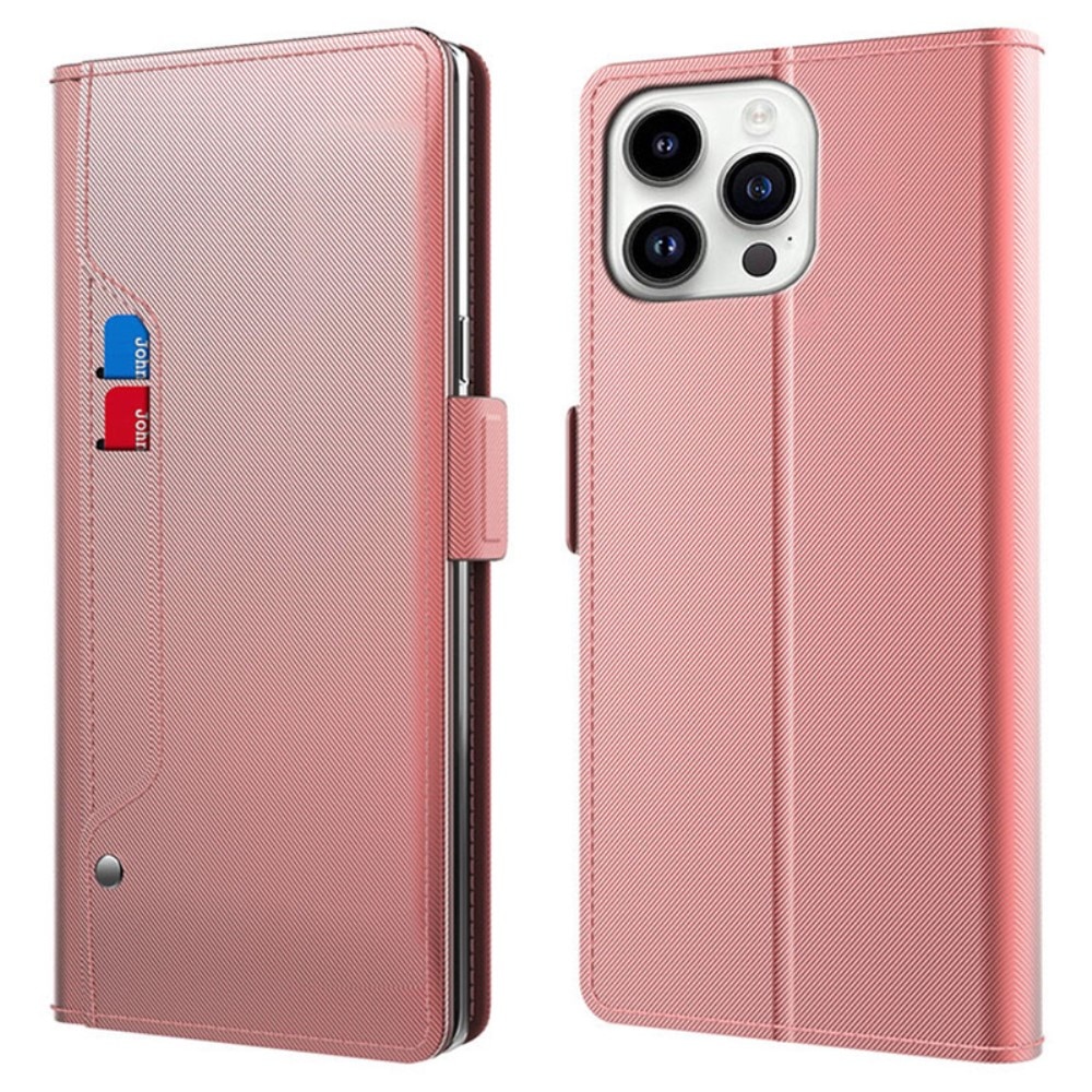 Custodia a portafoglio Specchio iPhone 15 Pro rosa dorato