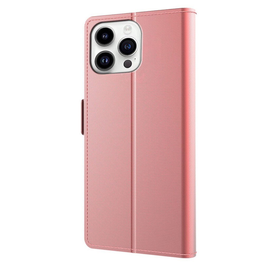 Custodia a portafoglio Specchio iPhone 15 Pro rosa dorato