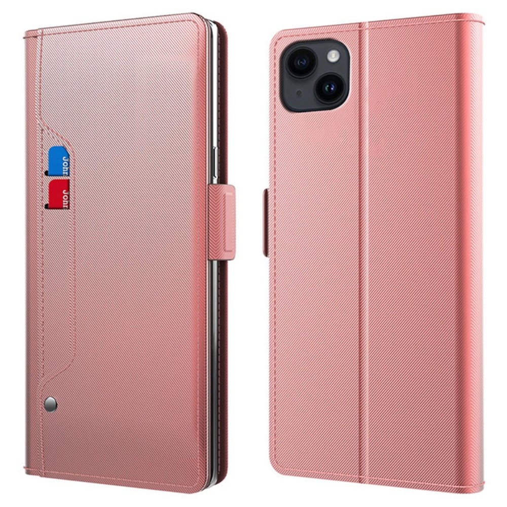 Custodia a portafoglio Specchio iPhone 15 rosa dorato