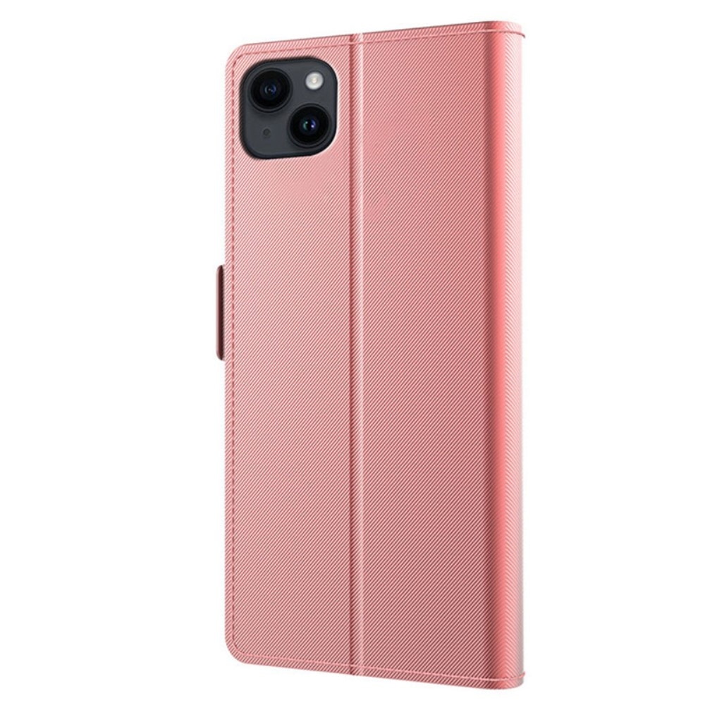 Custodia a portafoglio Specchio iPhone 15 rosa dorato