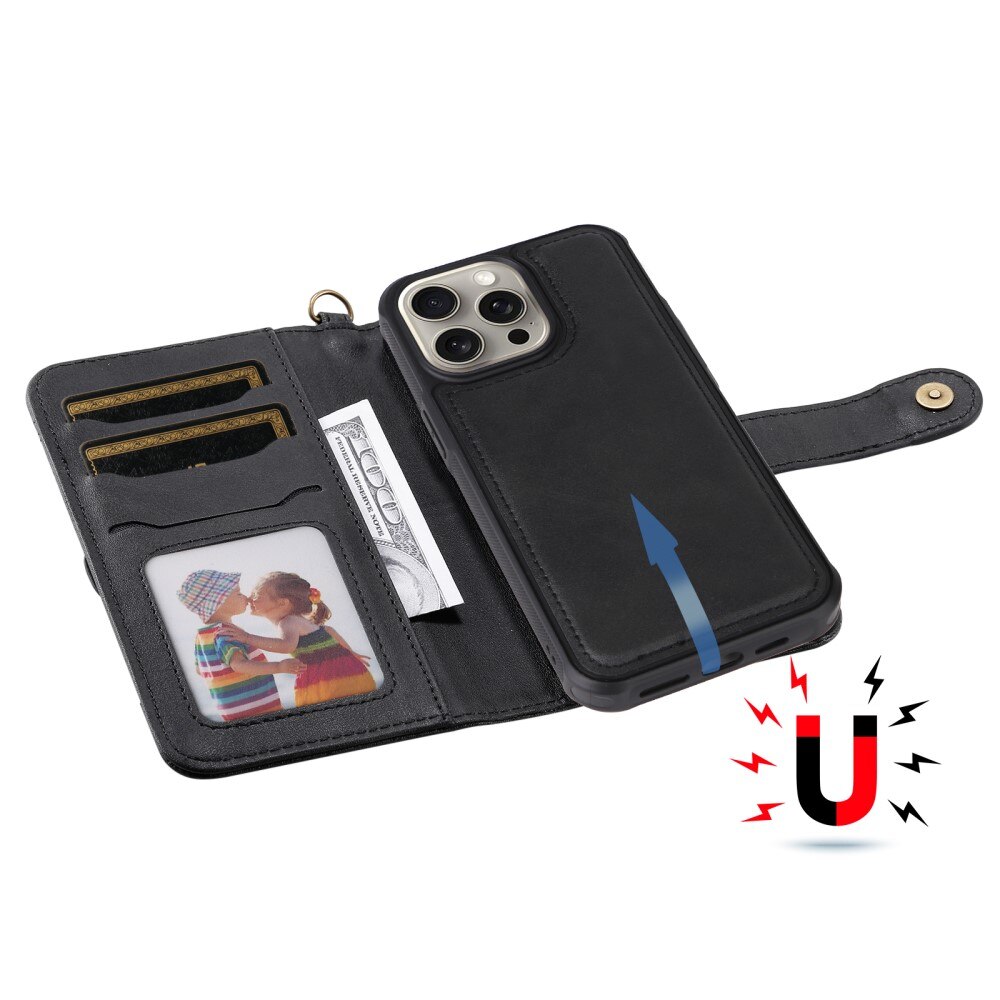 Magnet Leather Wallet iPhone 15 Pro Max nero