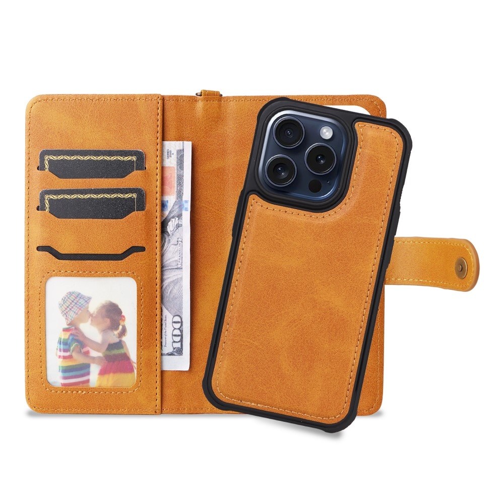 Magnet Leather Wallet iPhone 15 Pro Cognac