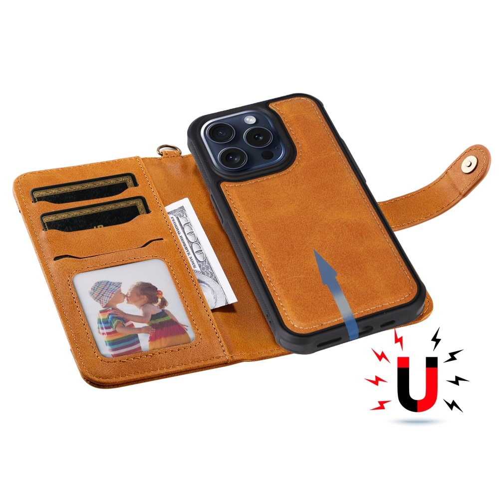 Magnet Leather Wallet iPhone 15 Pro Cognac