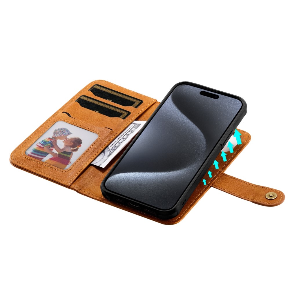 Magnet Leather Wallet iPhone 15 Pro Cognac