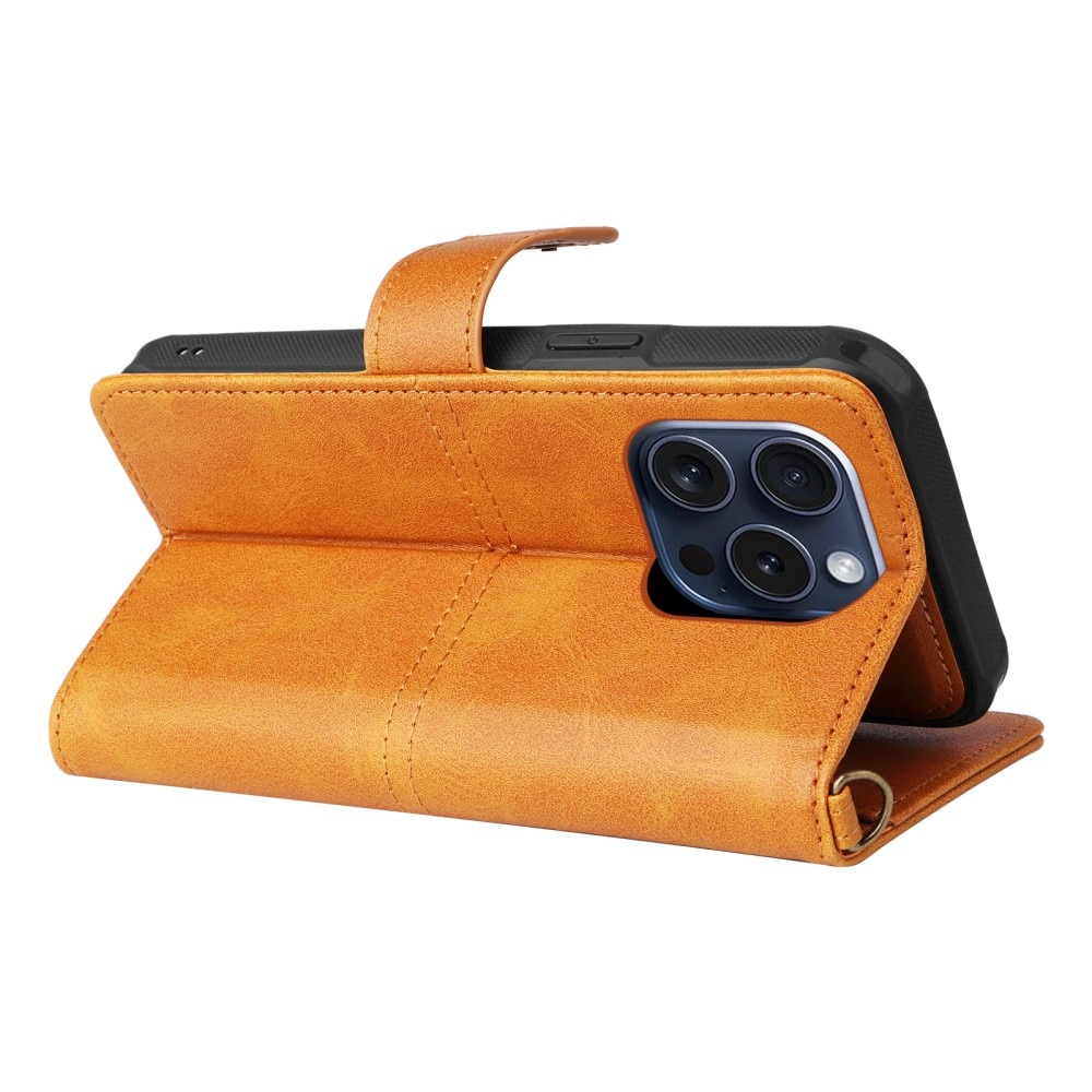 Magnet Leather Wallet iPhone 15 Pro Cognac