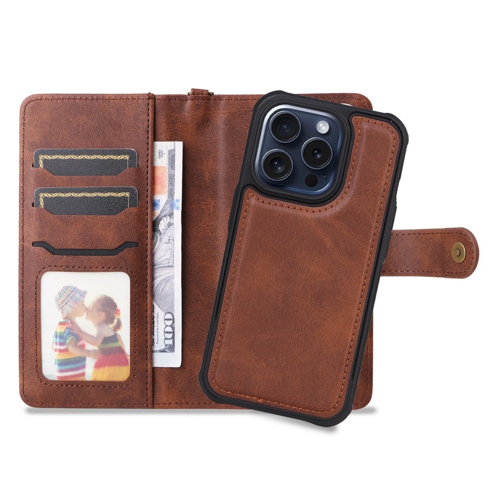 Magnet Leather Wallet iPhone 15 Pro marrone