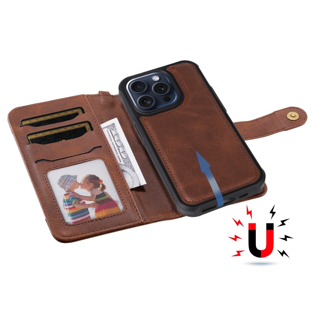 Magnet Leather Wallet iPhone 15 Pro marrone