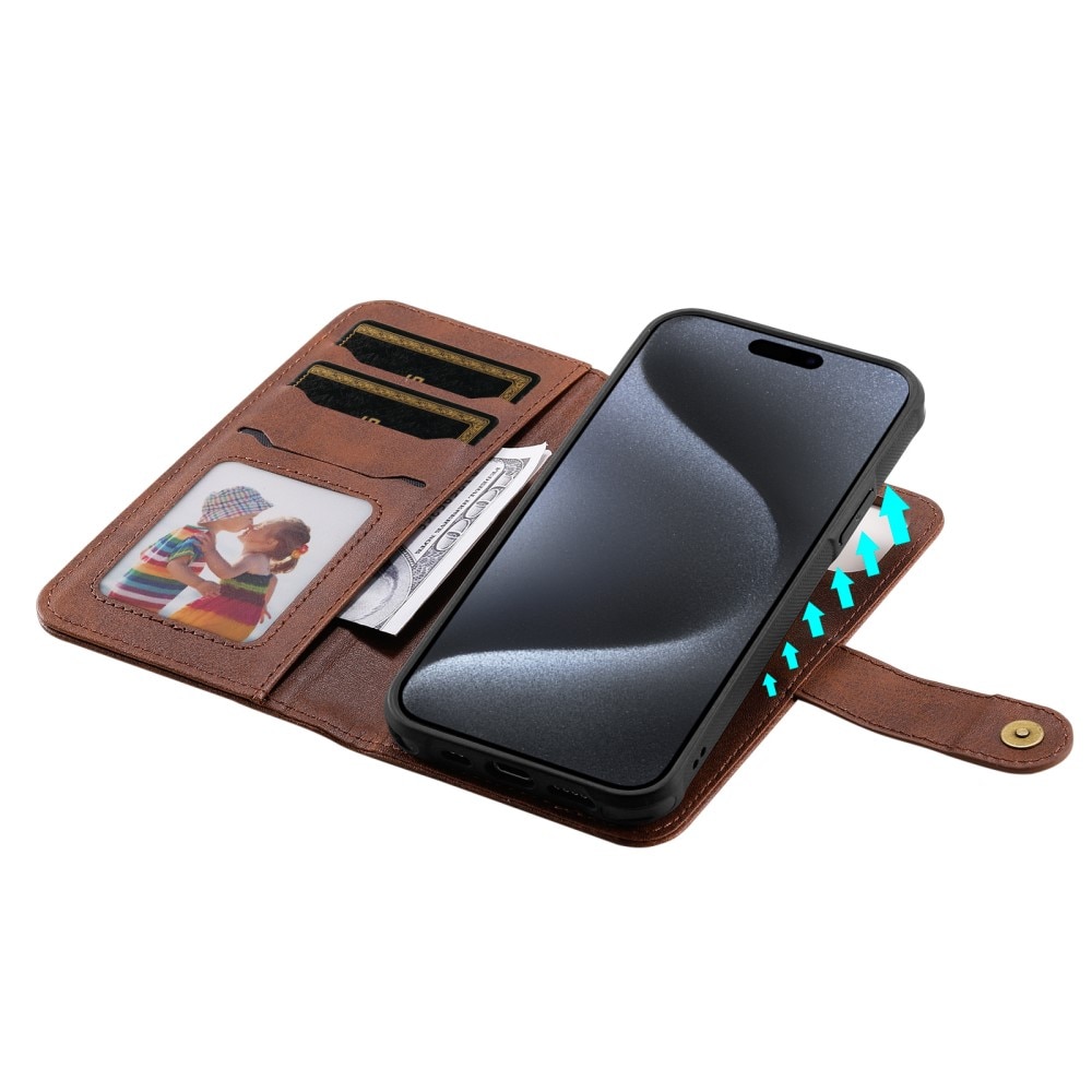 Magnet Leather Wallet iPhone 15 Pro marrone