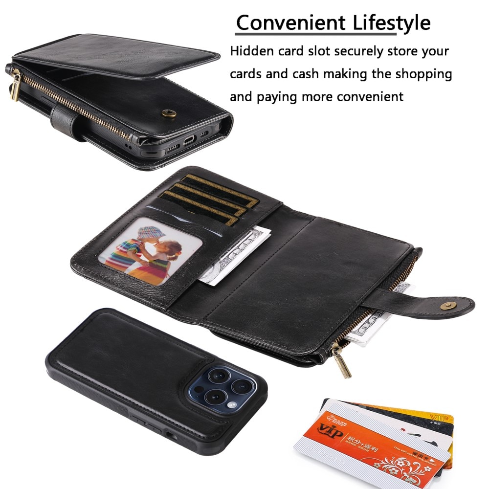 Magnet Leather Multi Wallet iPhone 15 Pro nero