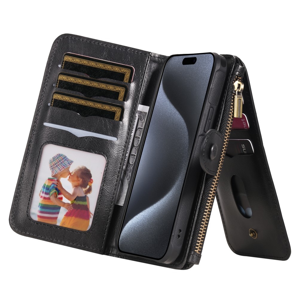 Magnet Leather Multi Wallet iPhone 15 Pro nero