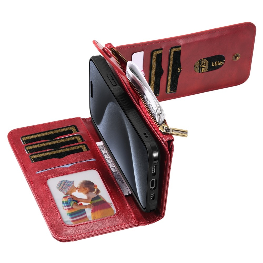 Magnet Leather Multi Wallet iPhone 15 Pro rosso