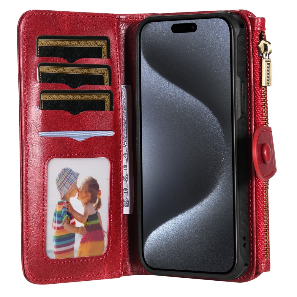 Magnet Leather Multi Wallet iPhone 15 Pro rosso