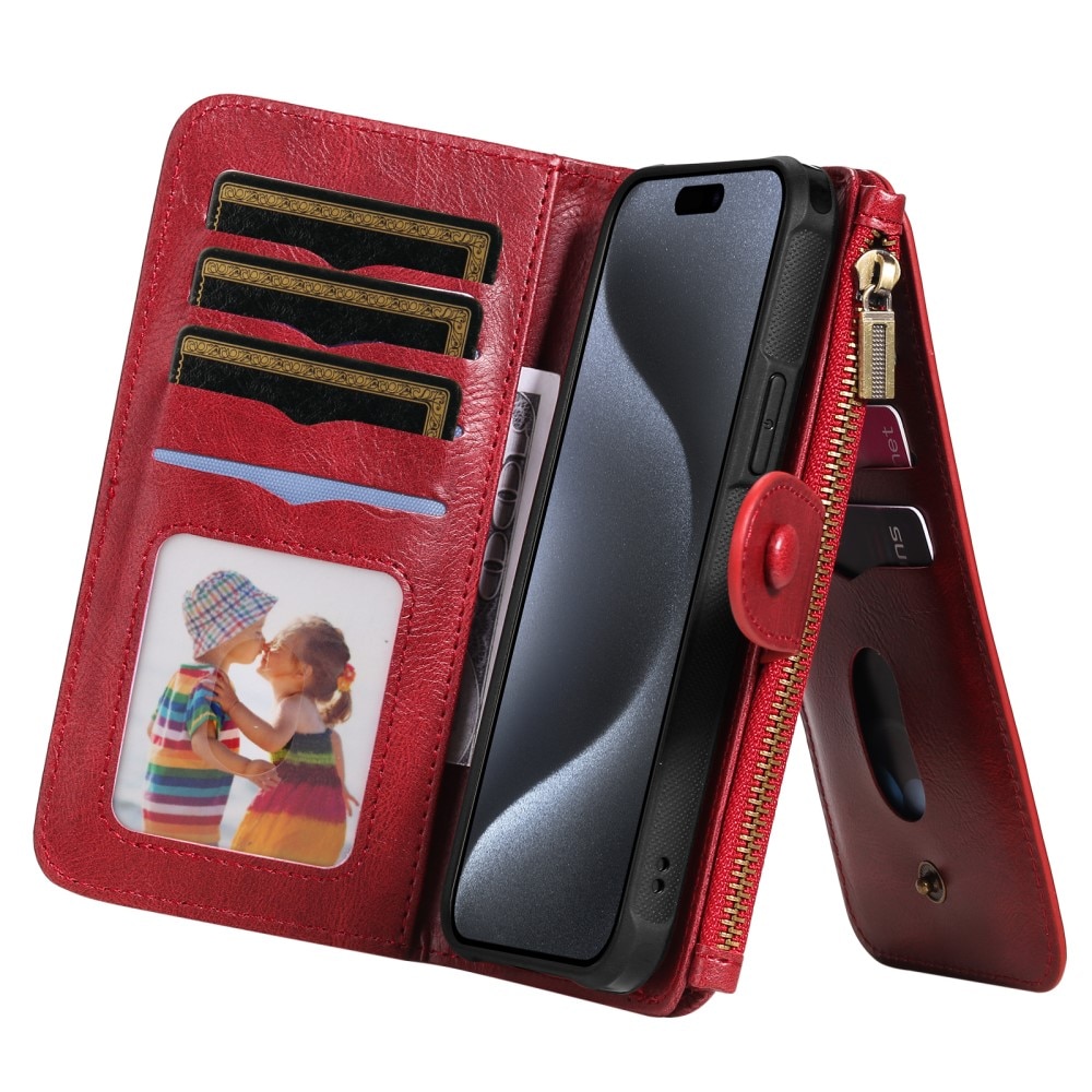 Magnet Leather Multi Wallet iPhone 15 Pro rosso