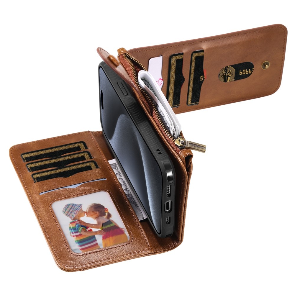 Magnet Leather Multi Wallet iPhone 15 Pro marrone