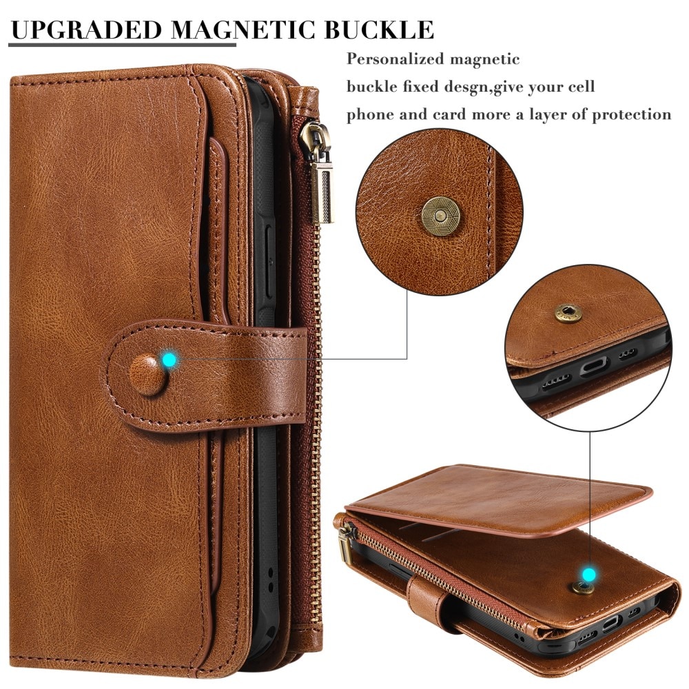 Magnet Leather Multi Wallet iPhone 15 Pro marrone