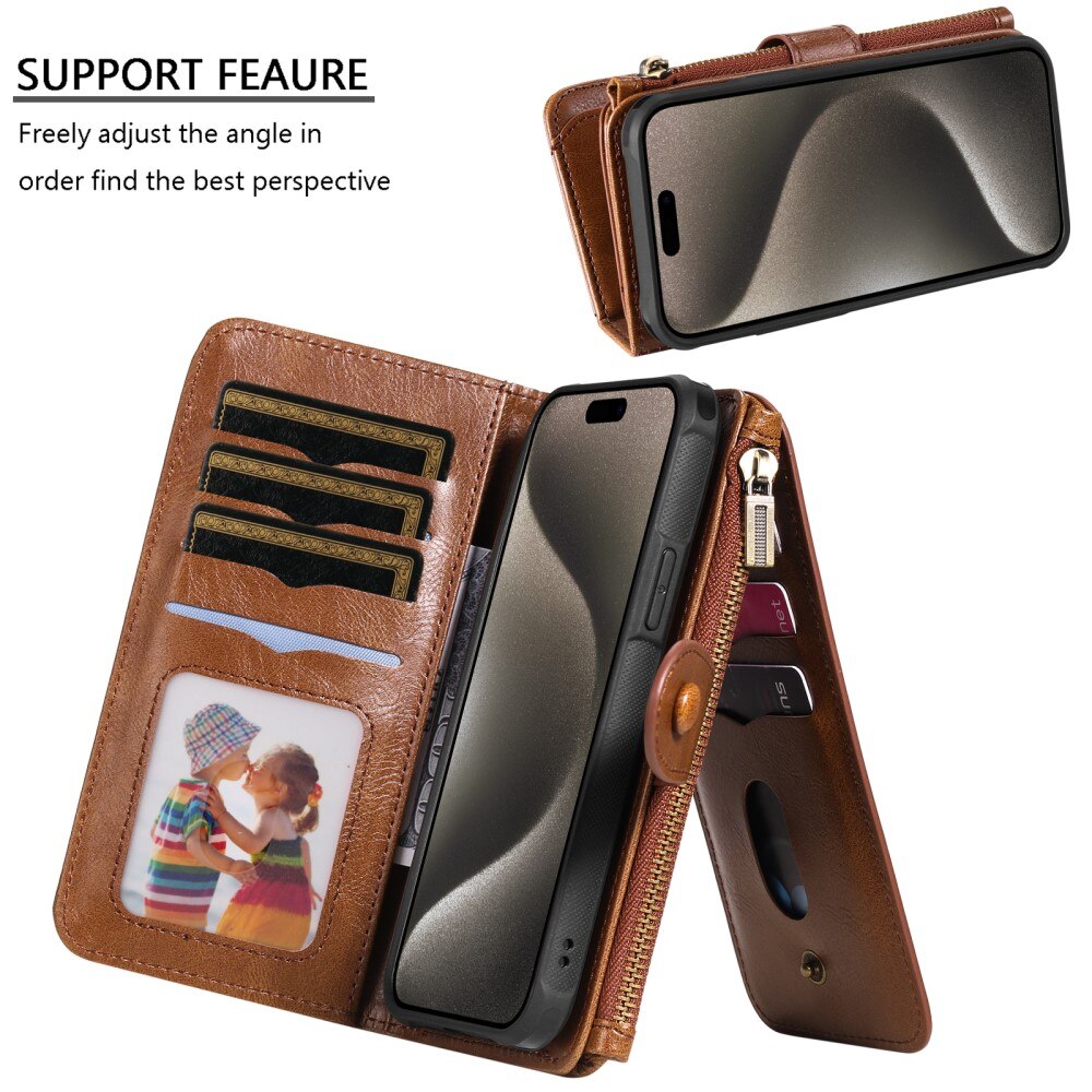 Magnet Leather Multi Wallet iPhone 15 Pro Max marrone