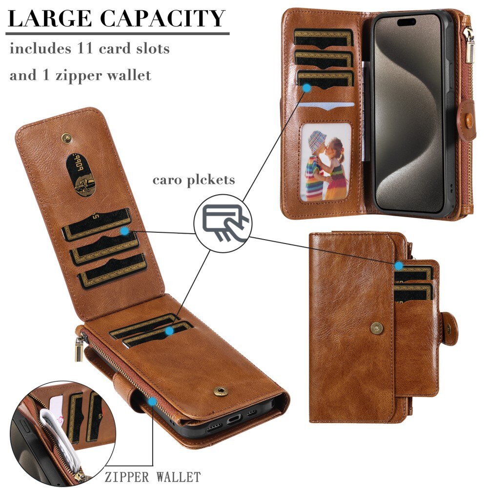 Magnet Leather Multi Wallet iPhone 15 Pro Max marrone