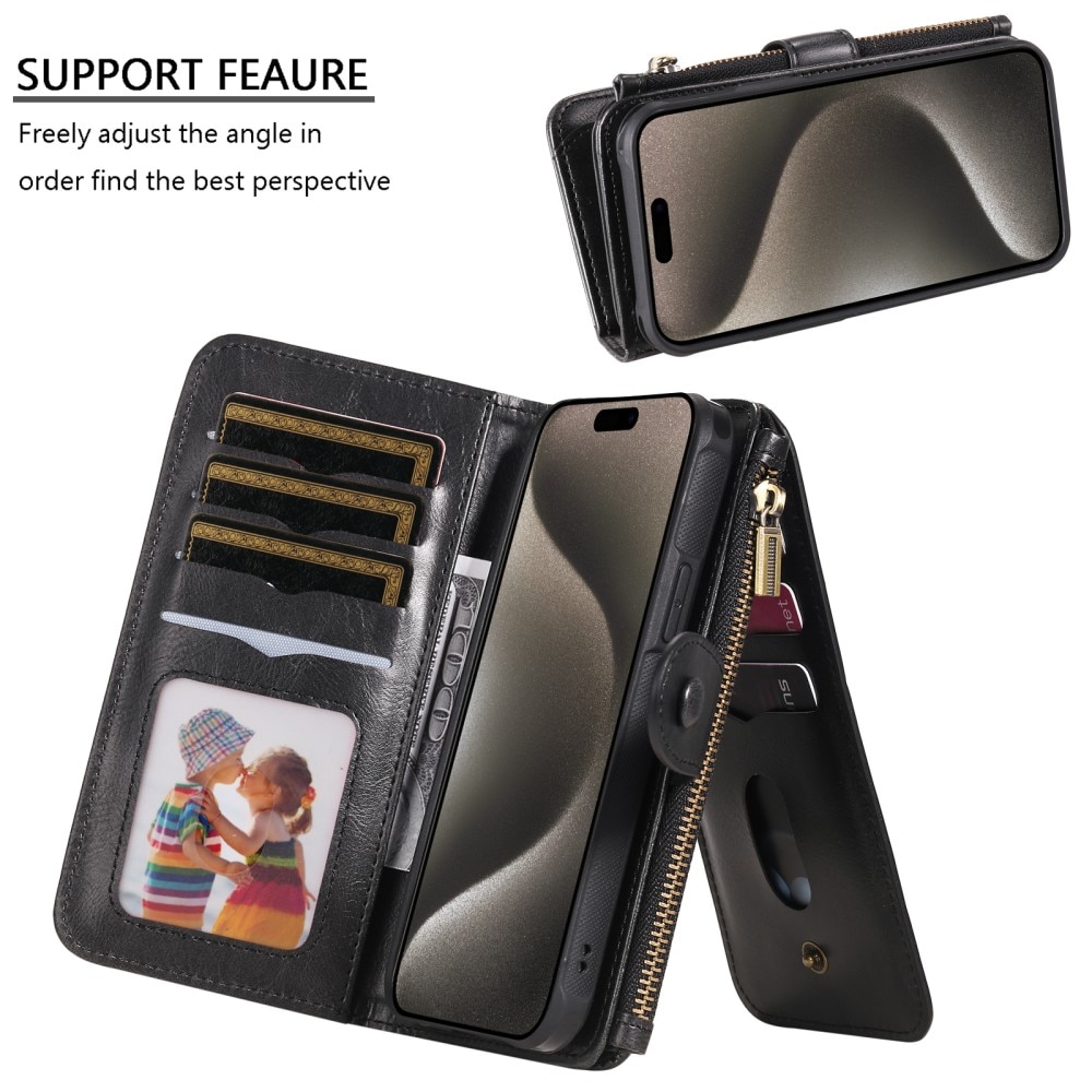 Magnet Leather Multi Wallet iPhone 15 Pro Max nero