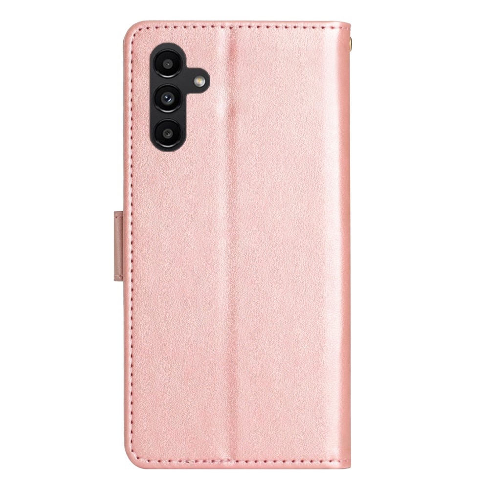 Custodia in pelle a farfalle per Samsung Galaxy A15, rosa dorato