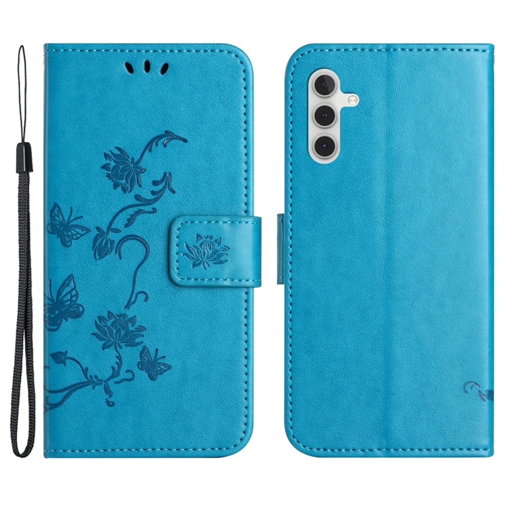 Custodia in pelle a farfalle per Samsung Galaxy S24, blu