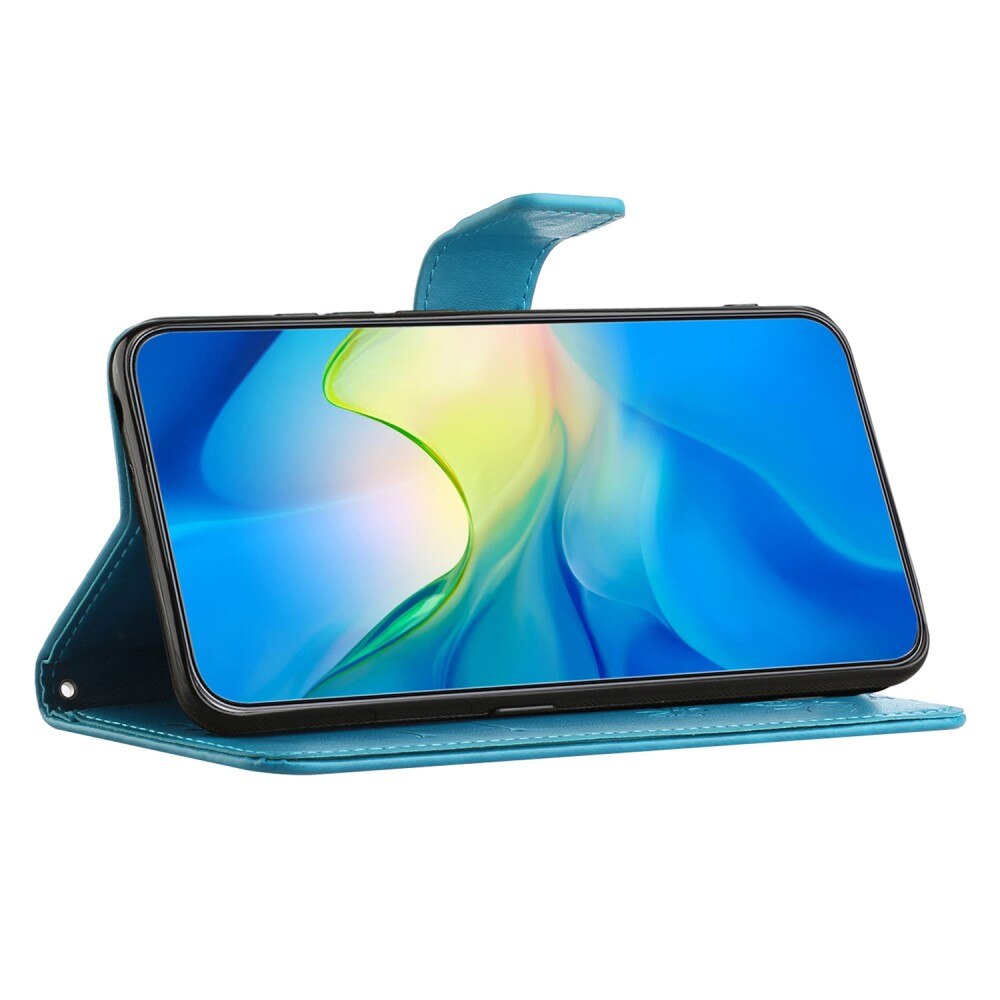 Custodia in pelle a farfalle per Samsung Galaxy S24, blu