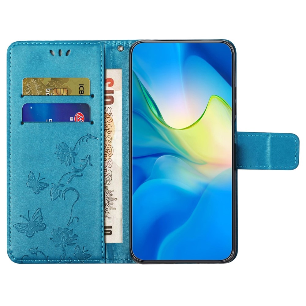 Custodia in pelle a farfalle per Samsung Galaxy S24, blu