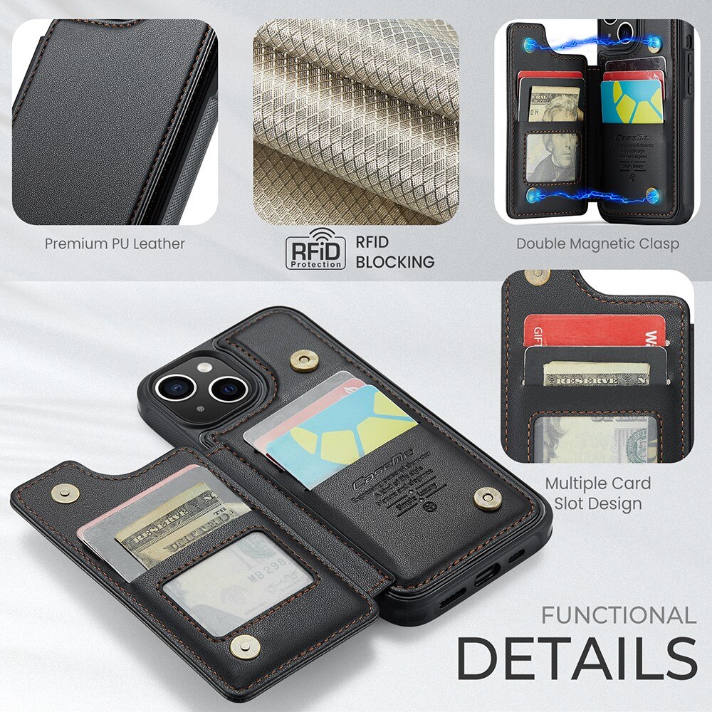 Cover con portacarte anti-RFID iPhone 15 Plus nero