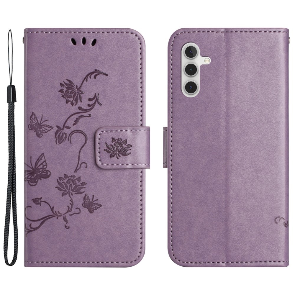 Custodia in pelle a farfalle per Samsung Galaxy A35, viola