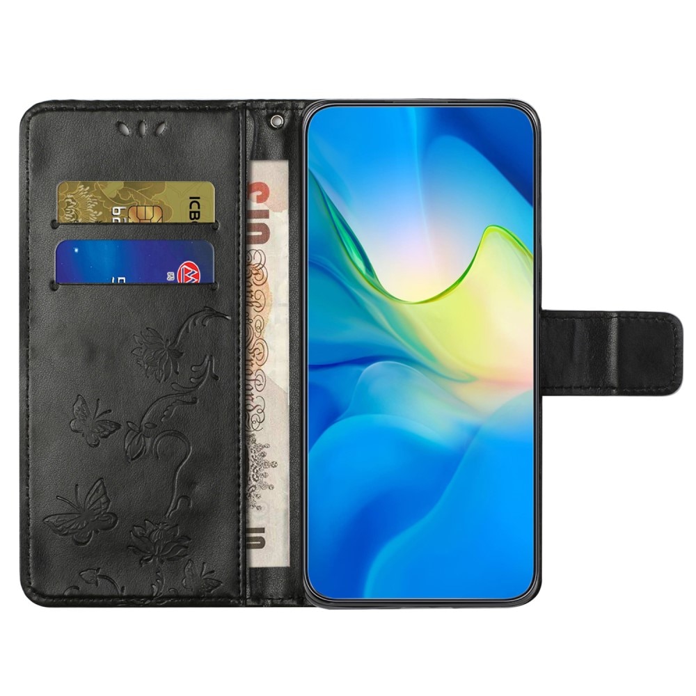 Custodia in pelle a farfalle per Samsung Galaxy A55, nero