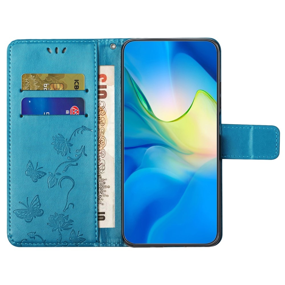 Custodia in pelle a farfalle per Samsung Galaxy A55, blu