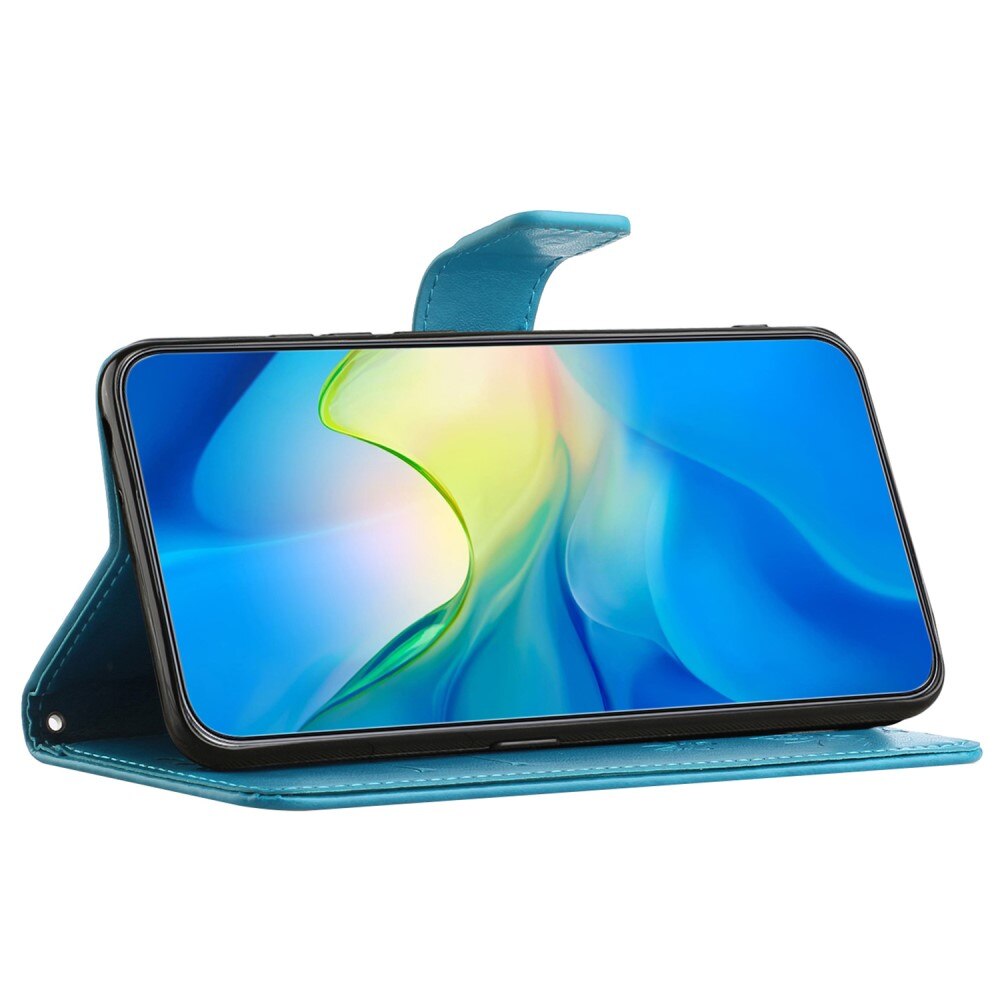 Custodia in pelle a farfalle per Samsung Galaxy A55, blu