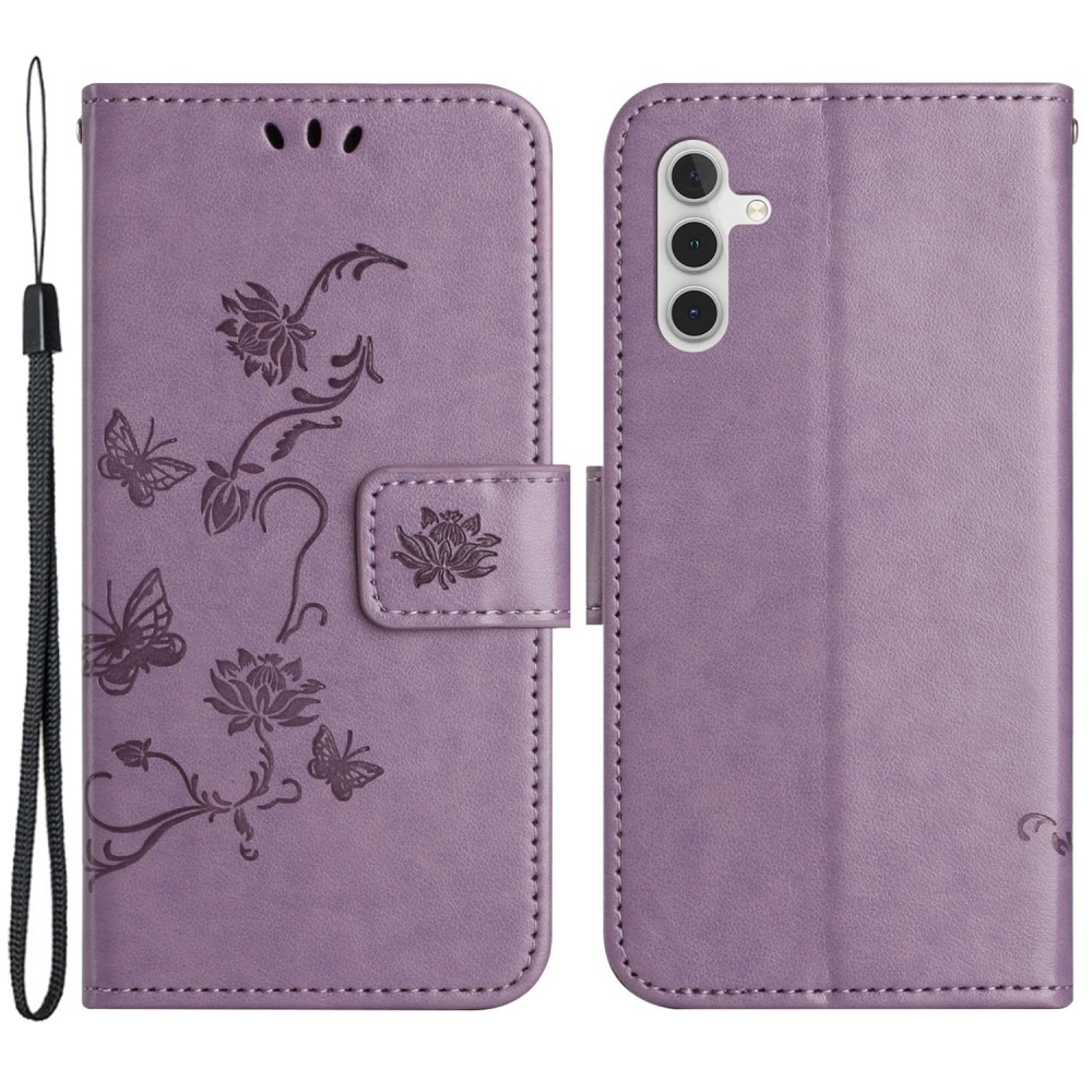 Custodia in pelle a farfalle per Samsung Galaxy A55, viola