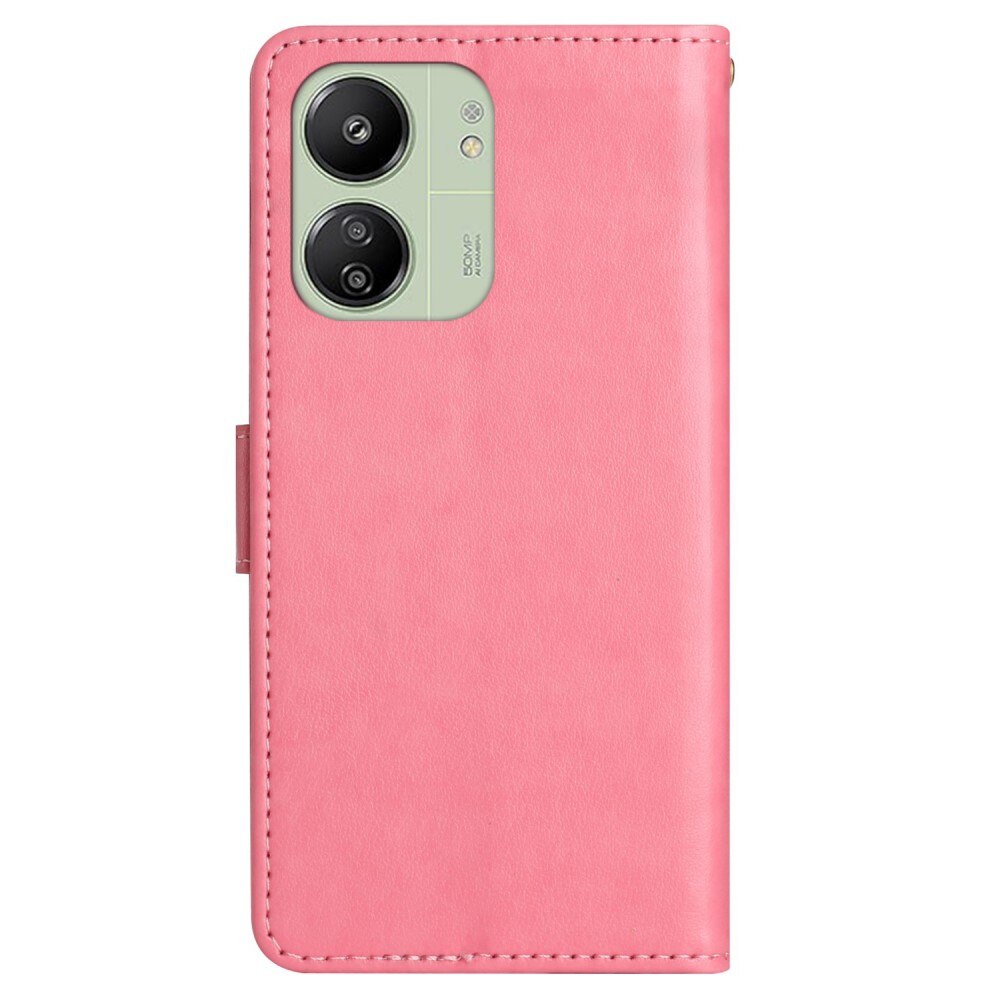 Custodia in pelle a farfalle per Xiaomi Redmi 13C, rosa