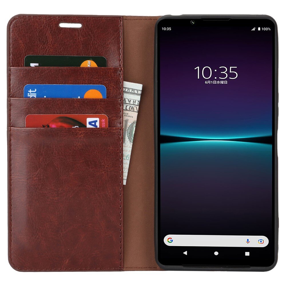 Cover Portafoglio in vera pelle Sony Xperia 1 VI marrone scuro