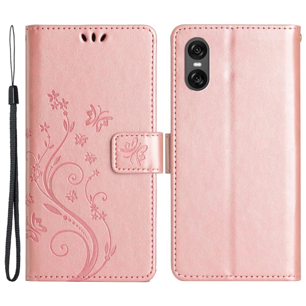 Custodia in pelle a farfalle per Sony Xperia 10 VI, rosa dorato