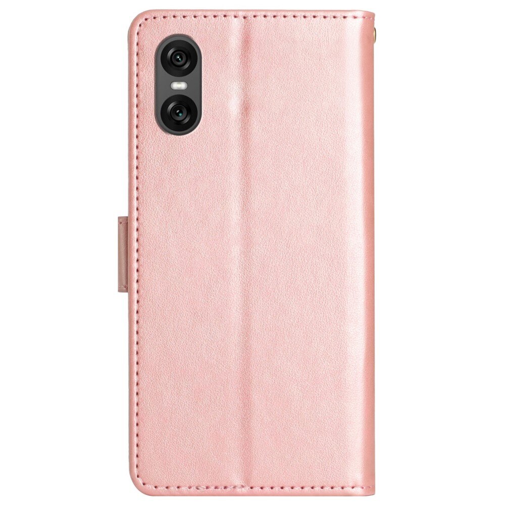 Custodia in pelle a farfalle per Sony Xperia 10 VI, rosa dorato