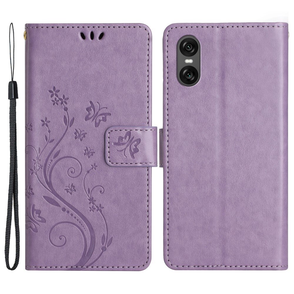 Custodia in pelle a farfalle per Sony Xperia 10 VI, viola